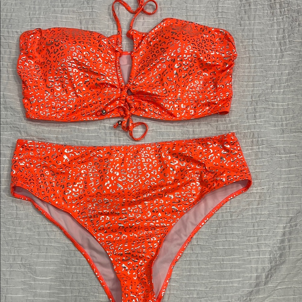 Bikini 👙 plus size swim suit bathing suit 🩱 women leopard 3XL orange metallic - Picture 2 of 11